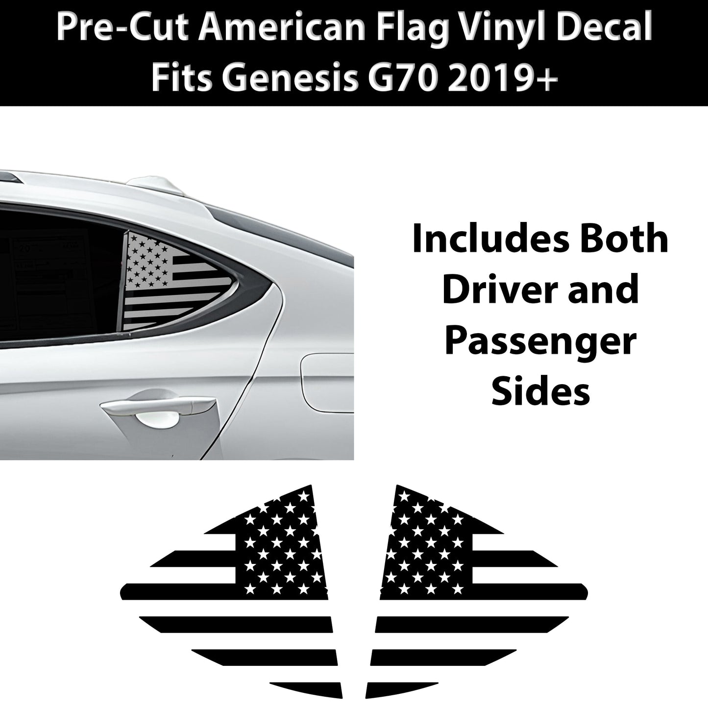Fits Genesis G70 2019-2025 Quarter Window American Flag Vinyl Decal Stickers