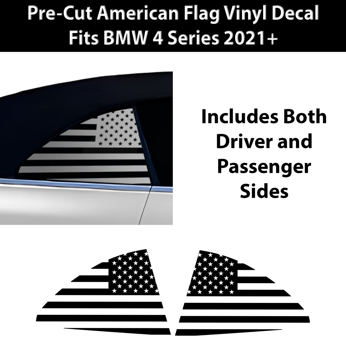 Fits BMW 4 Series Convertible 2021-2025 Quarter Window American Flag Vinyl Decal Stickers