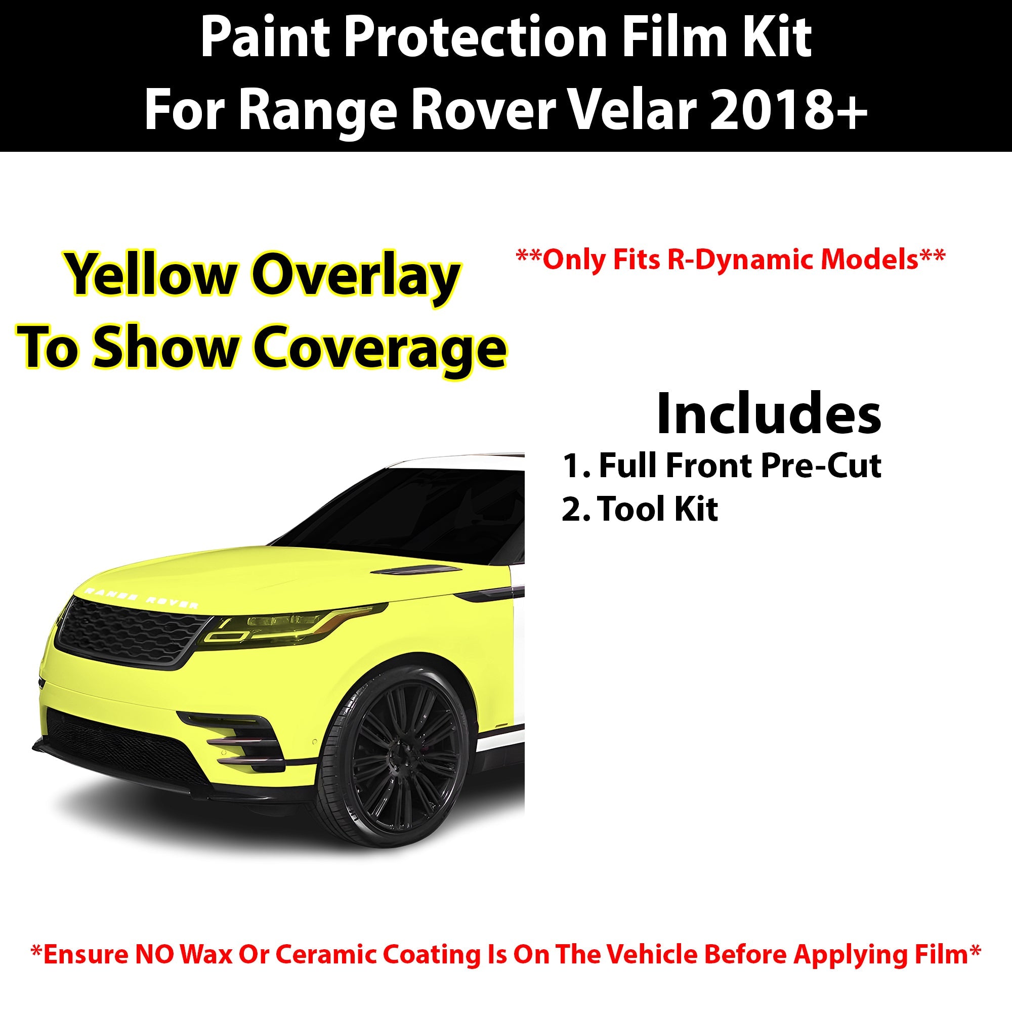 Fits Land Rover Range Rover Velar (R-Dynamic) 2018+ Precut Premium Paint Protection Film Clear Bra PPF Decal Film Kit Cover