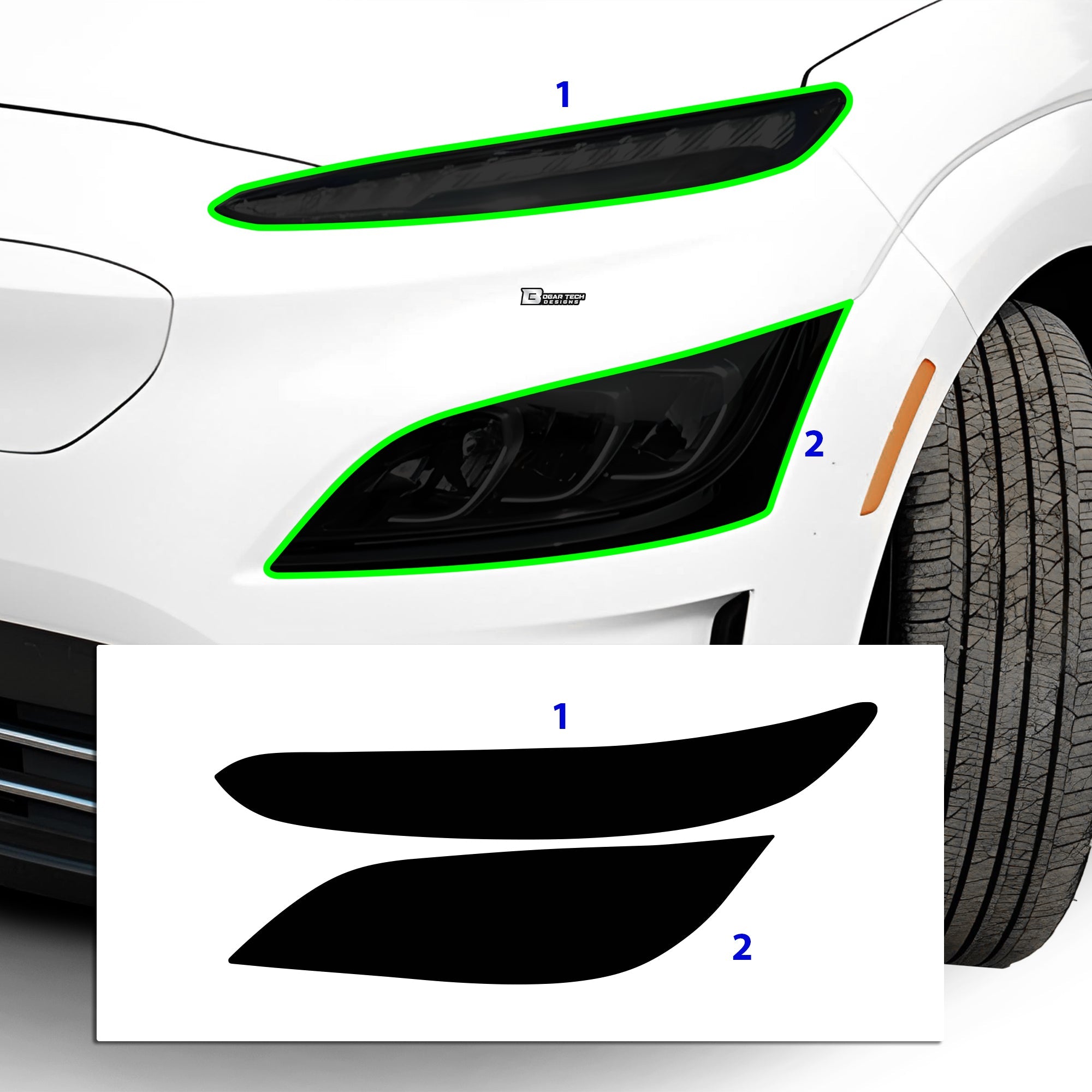 Full Headlight Taillight Precut Smoked PPF Tint Kit Film Overlay Fits Hyundai Kona Electric 2022-2023