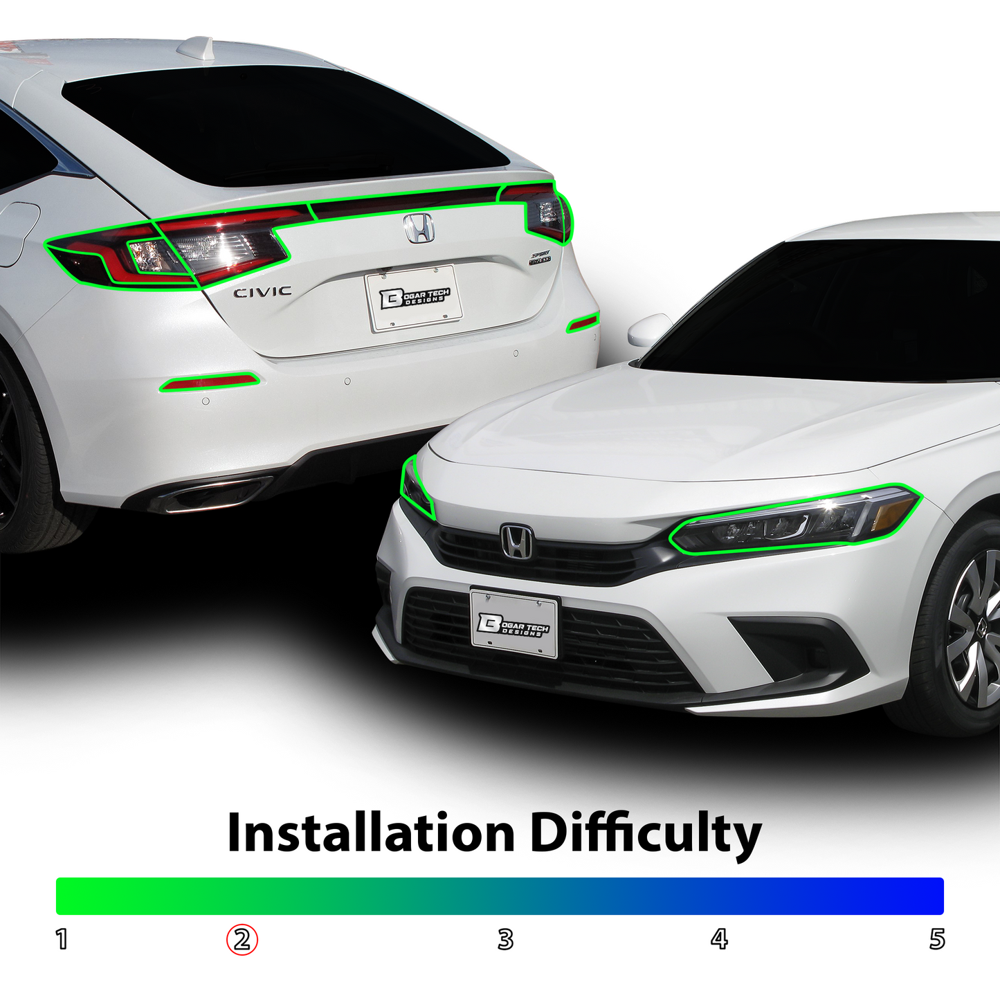 HeadLight Reverse Light Reflector Taillight Smoke Tint Overlay Fits Honda Civic Sedan Hatchback 2022-2025