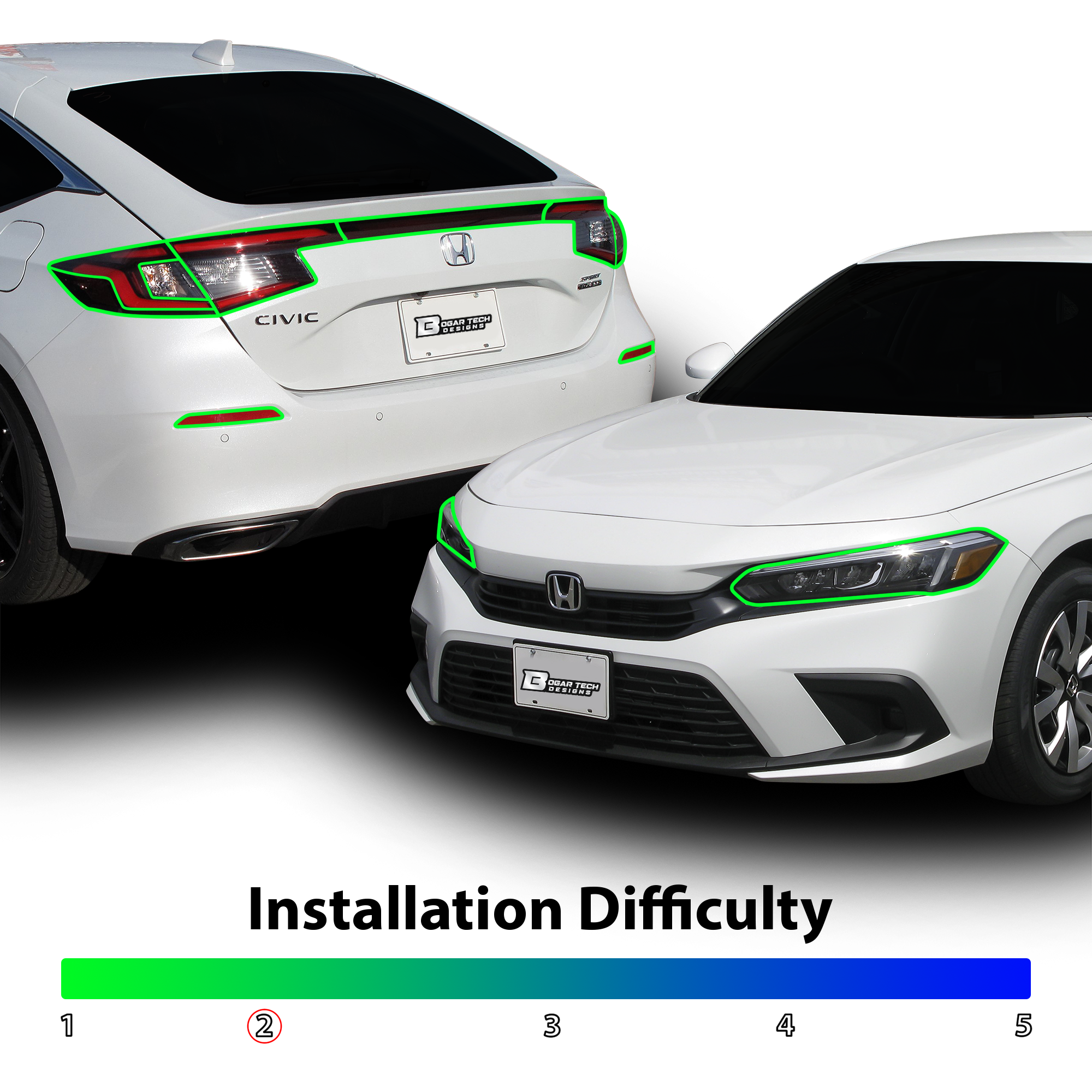 HeadLight Reverse Light Reflector Taillight Smoke Tint Overlay Fits Honda Civic Sedan Hatchback 2022-2025 - 0