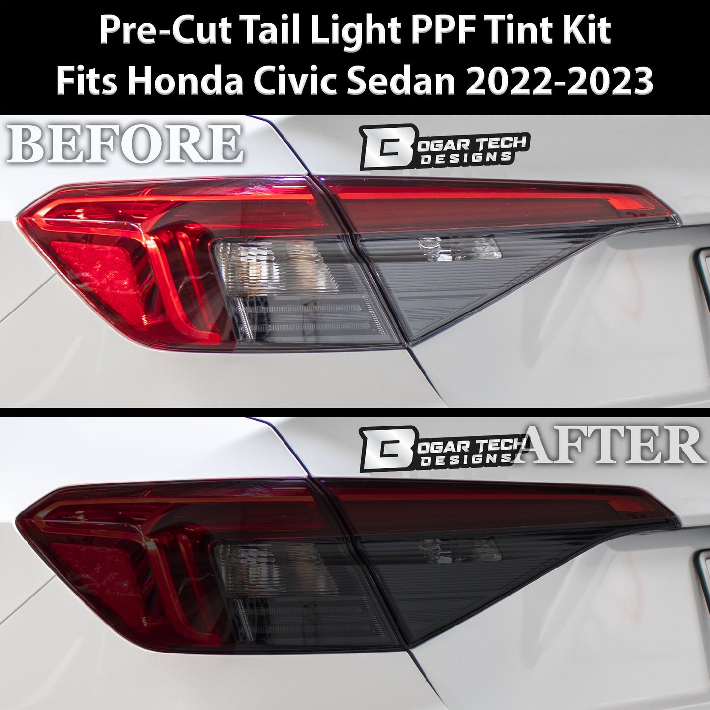 HeadLight Reverse Light Reflector Taillight Smoke Tint Overlay Fits Honda Civic Sedan Hatchback 2022-2025