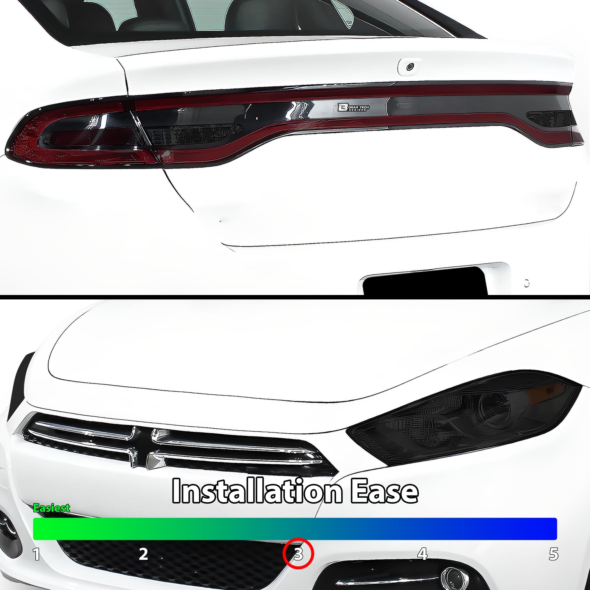 Full Headlight Taillight Racetrack Precut Smoked PPF Tint Kit Film Overlay Fits Dodge Dart 2013-2016 - 0