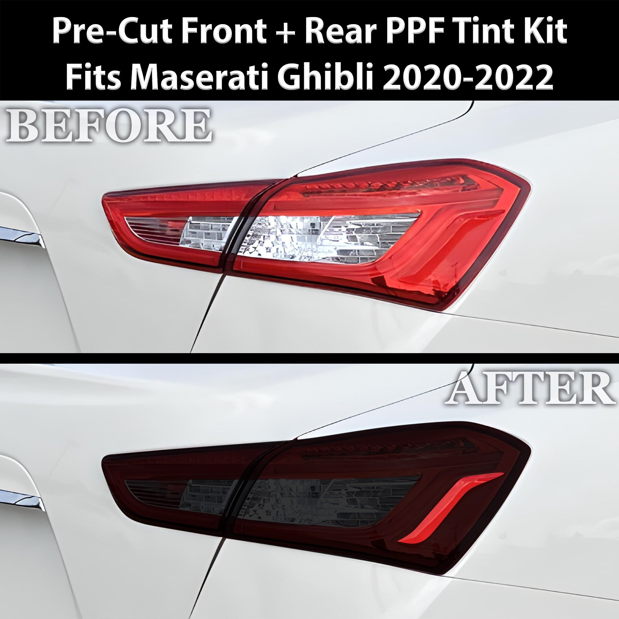 Fits Maserati Ghibli Full Headlight Taillight Precut Smoked PPF Tint Kit Film Overlay 2014-2024 - 0