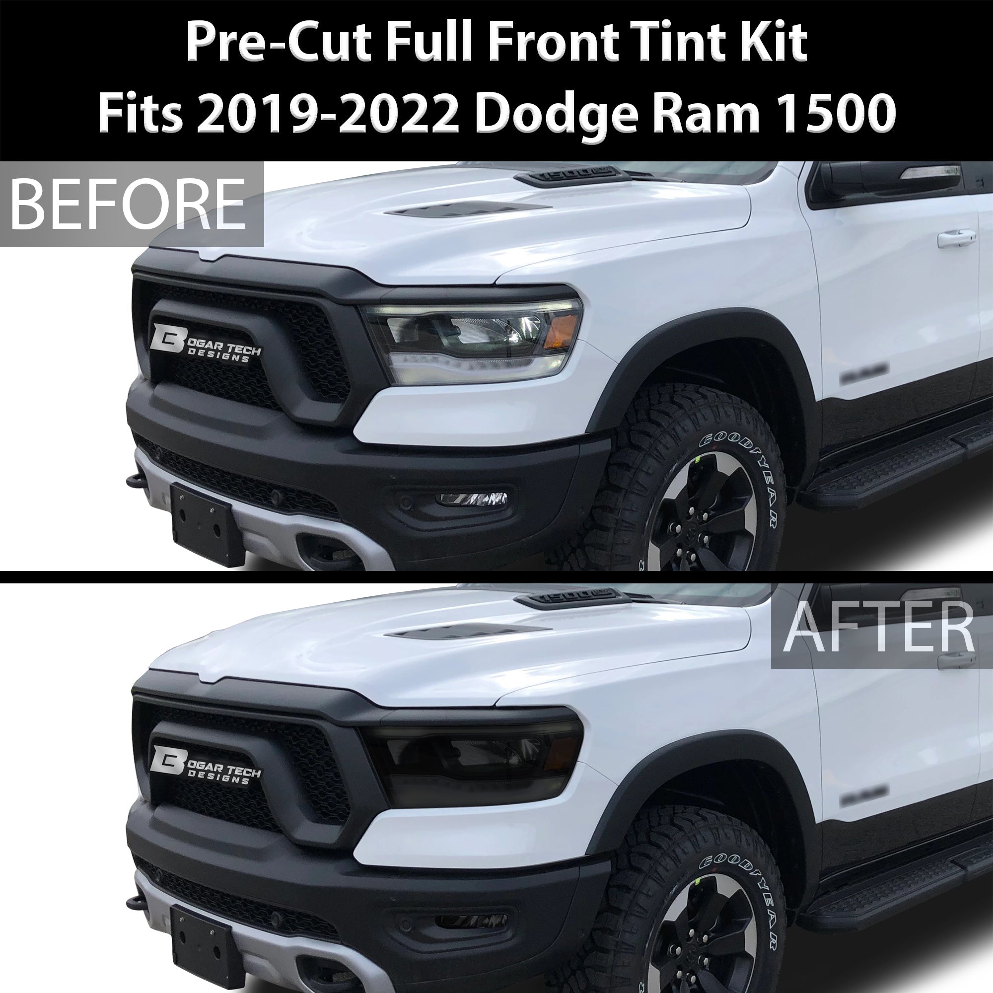 Complete Full Headlight Taillight Precut Overlay Tint Kit with Tools Fits Dodge Ram 2019-2024