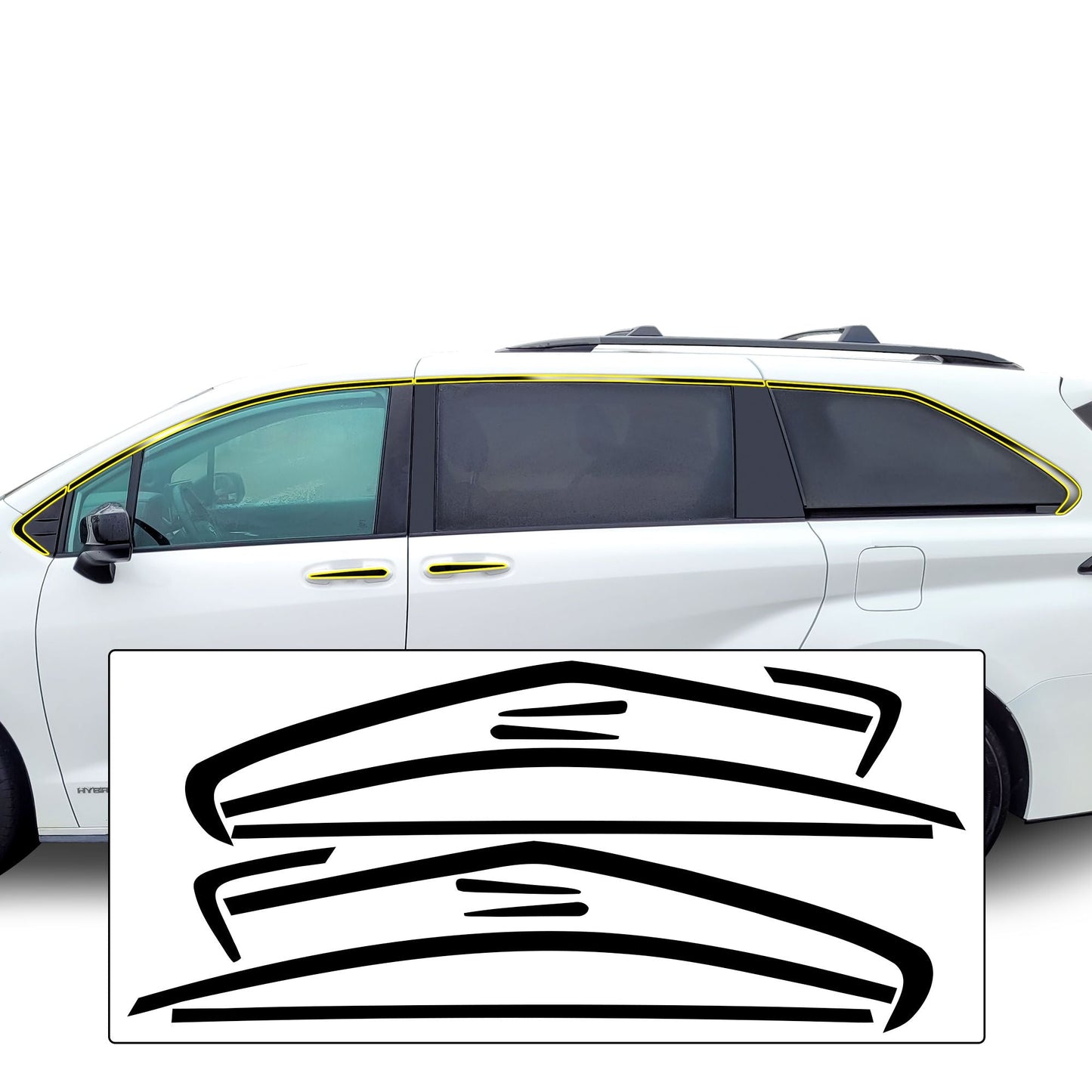 Window Vinyl Chrome Delete Trim Blackout Decal Stickers Overlay Film Fits Toyota Sienna 2021-2025