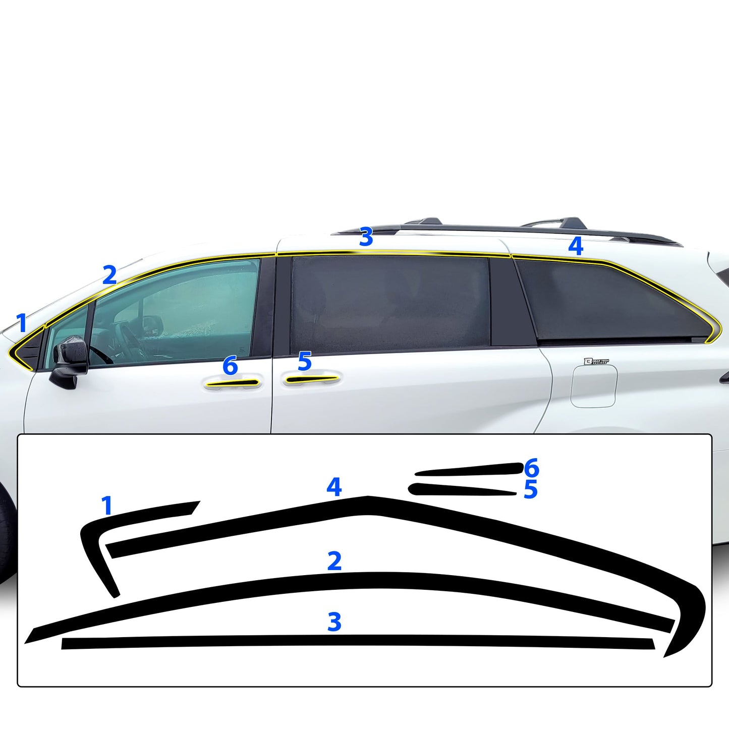 Window Vinyl Chrome Delete Trim Blackout Decal Stickers Overlay Film Fits Toyota Sienna 2021-2025