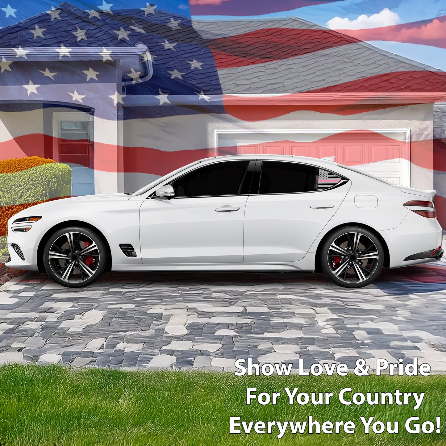 Fits Genesis G70 2019-2025 Quarter Window American Flag Vinyl Decal Stickers