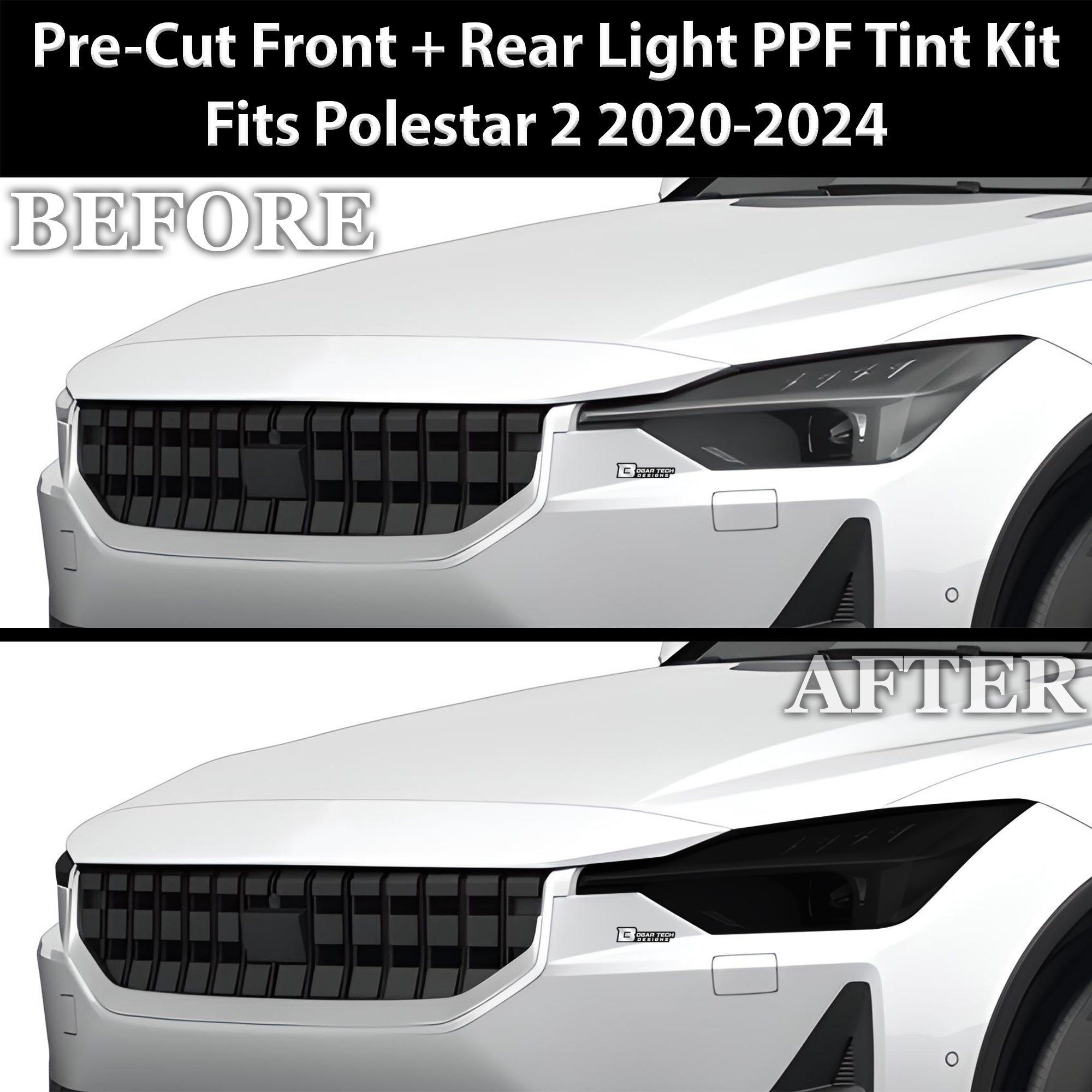Full Headlight Taillight Precut Smoked PPF Tint Kit Overlay Film Fits Polestar 2 2020-2025