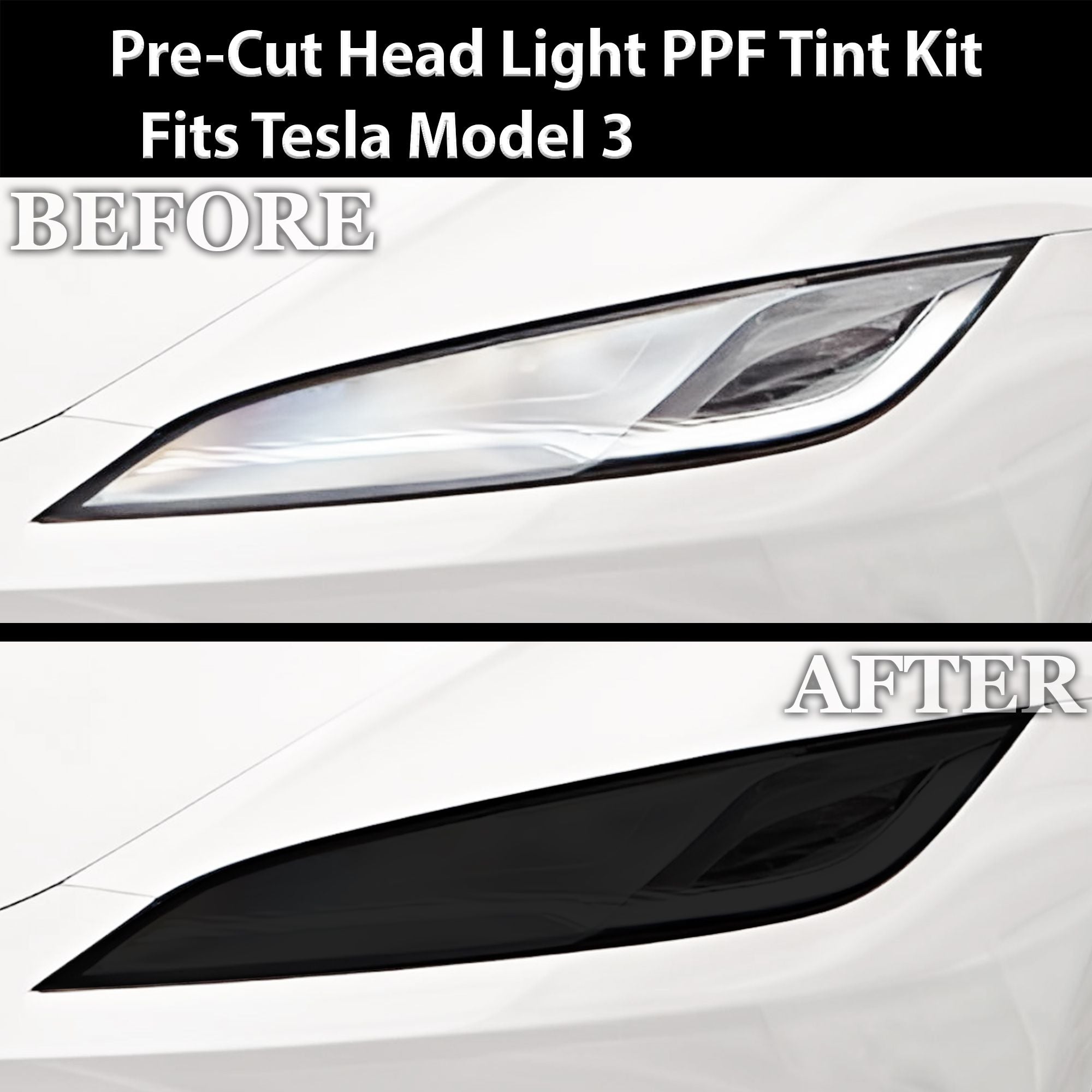 Full Headlight Taillight Precut Smoked PPF Tint Kit Film Overlay Fits Tesla Model 3 2024-2025