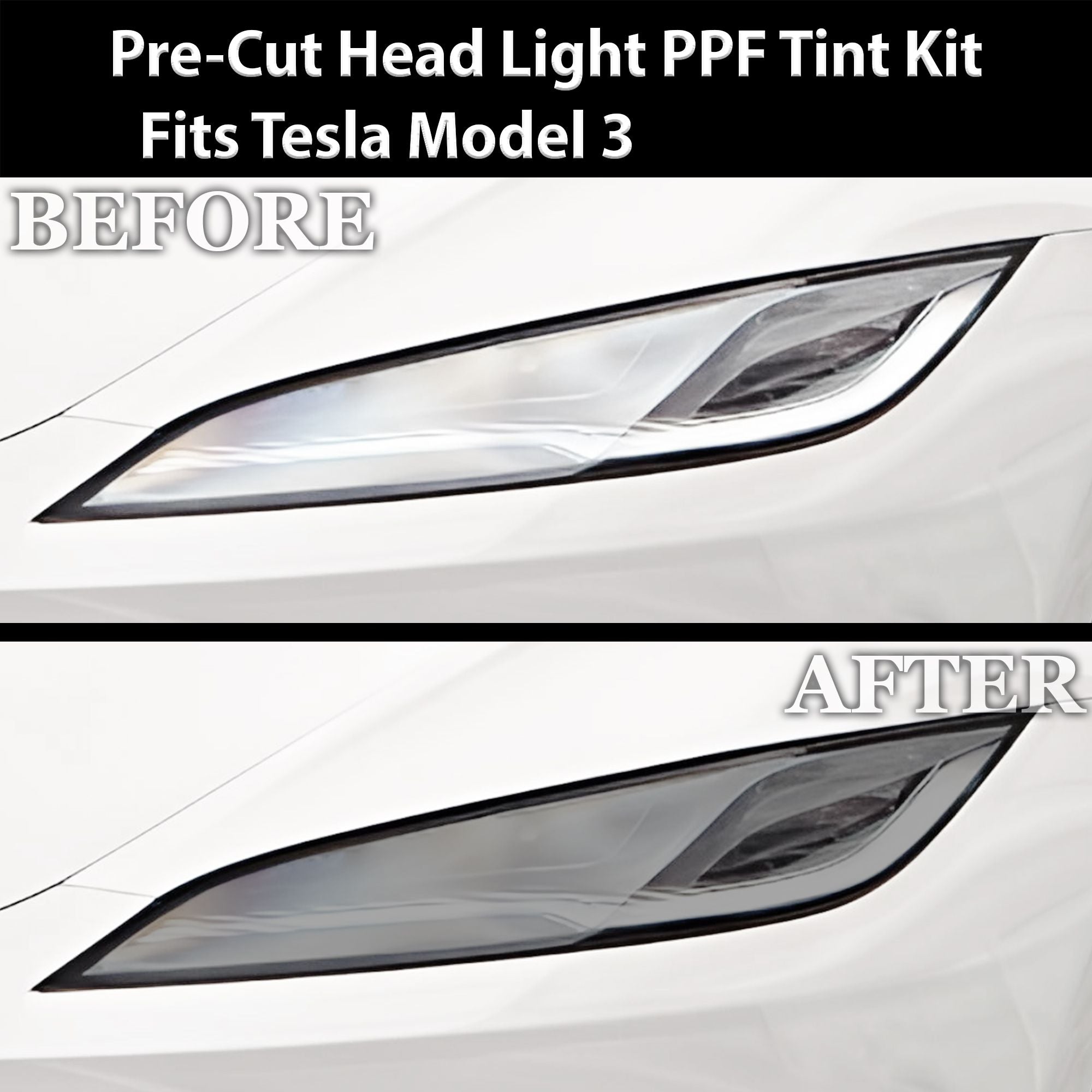 Full Headlight Taillight Precut Smoked PPF Tint Kit Film Overlay Fits Tesla Model 3 2024-2025