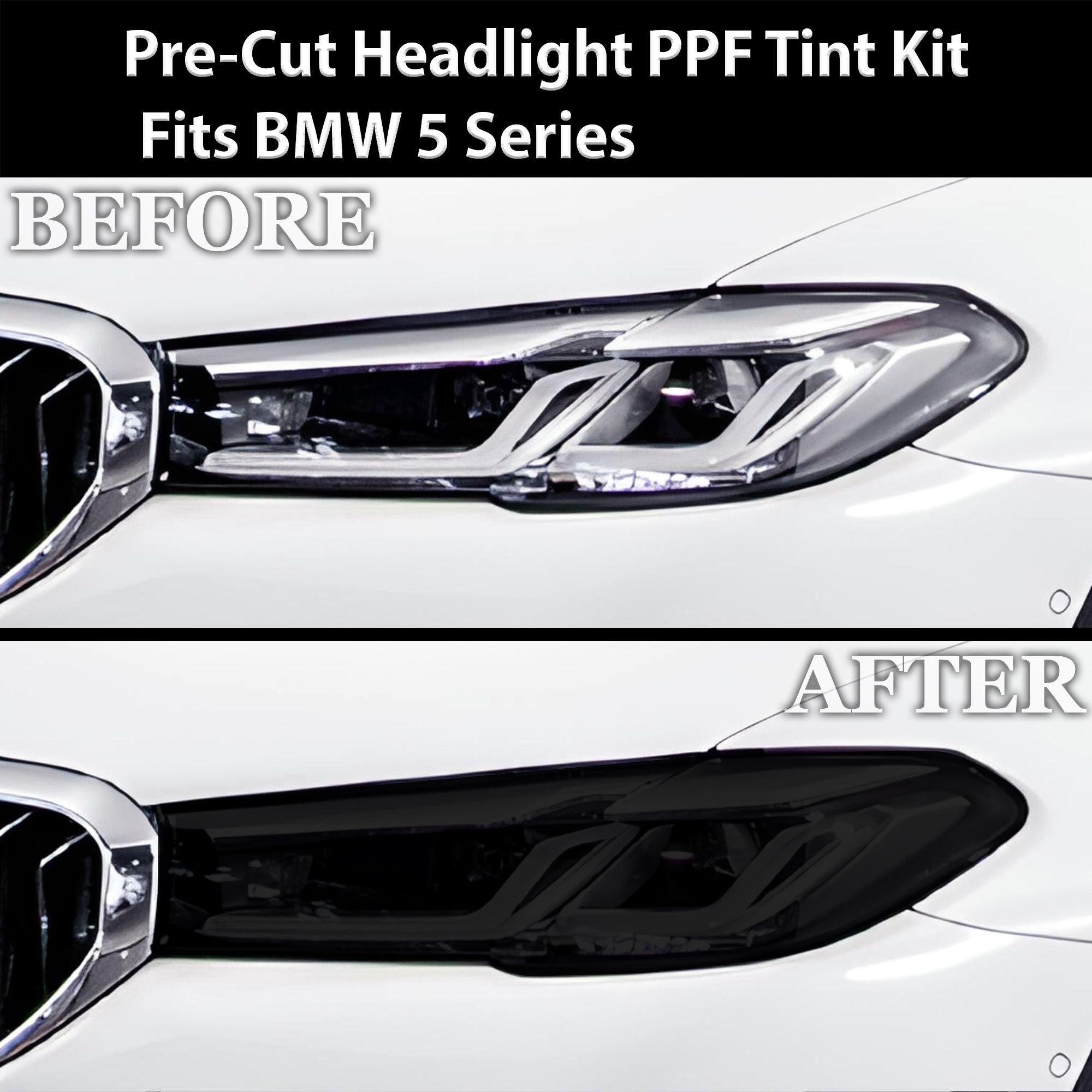 Fits BMW 5 Series 2021-2023 Full Headlight Taillight Precut Smoked PPF Tint Kit Film Overlay