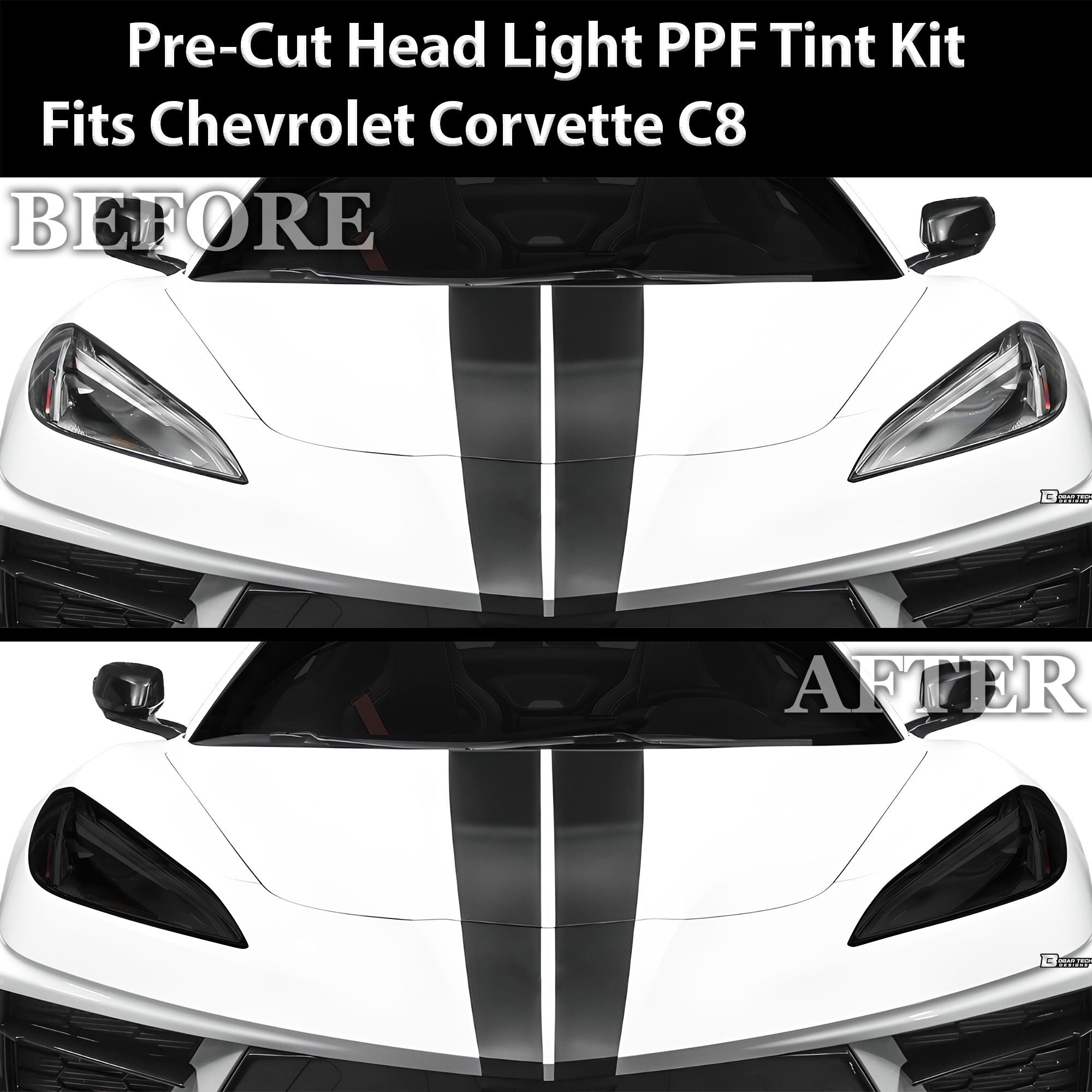 Full Headlight Taillight Precut Smoked PPF Tint Kit Film Overlay Fits Chevy Corvette C8 2020-2025