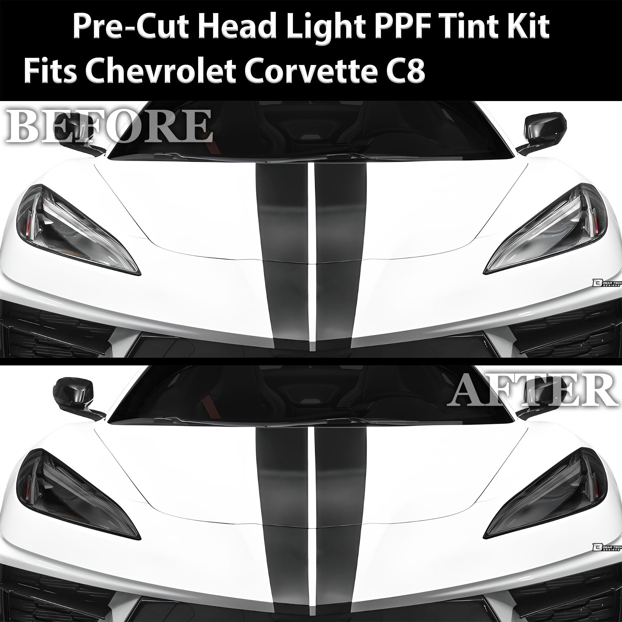 Full Headlight Taillight Precut Smoked PPF Tint Kit Film Overlay Fits Chevy Corvette C8 2020-2025