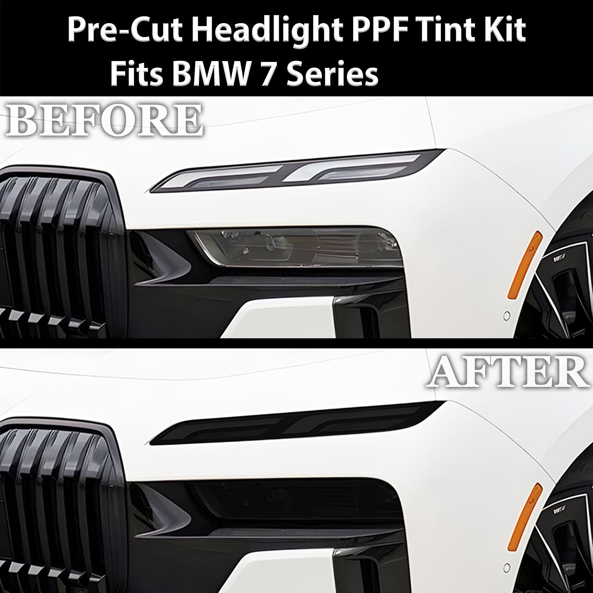 Fits BMW 7 Series 2023-2025 Full Headlight Taillight Precut Smoked PPF Tint Kit Film Overlay