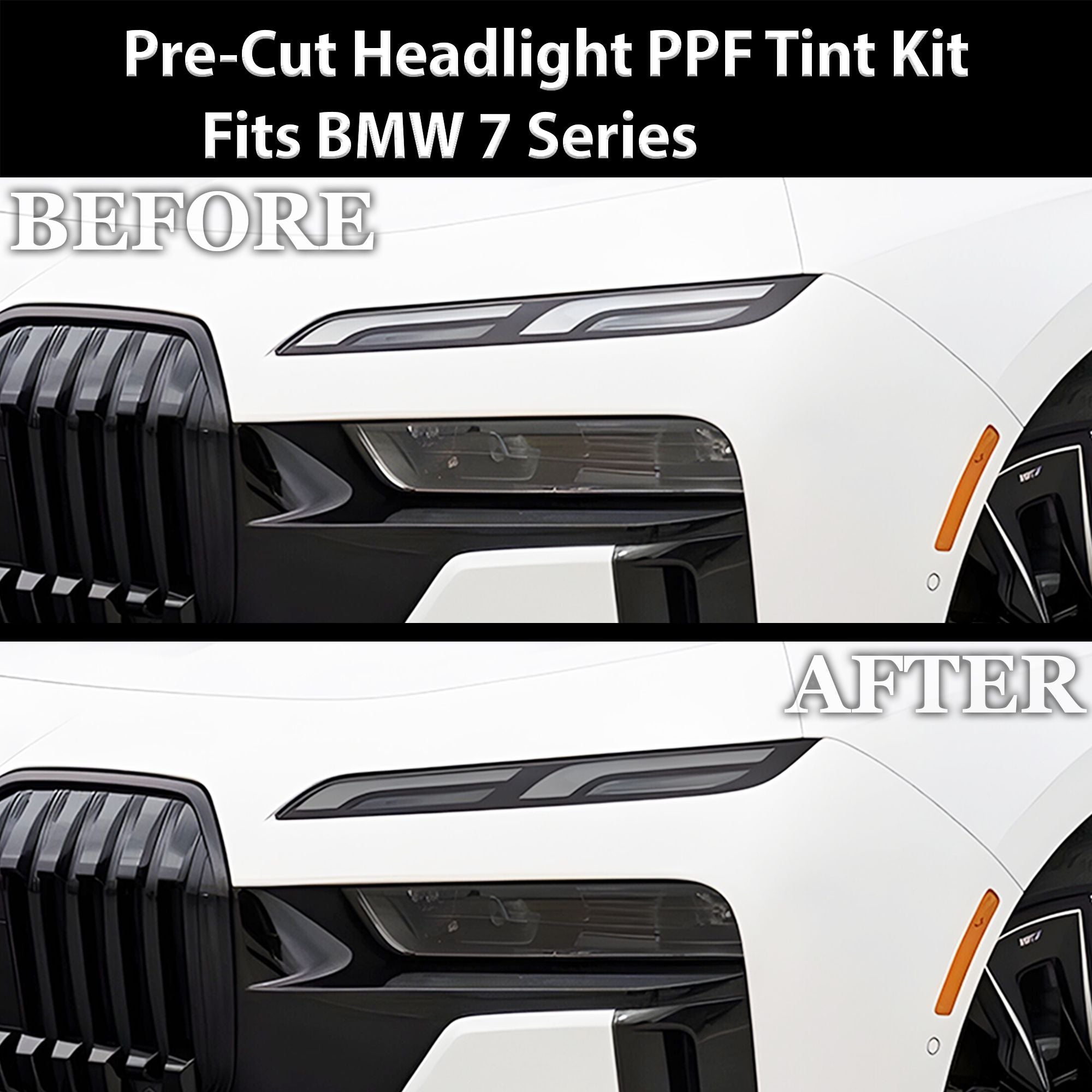 Fits BMW 7 Series 2023-2025 Full Headlight Taillight Precut Smoked PPF Tint Kit Film Overlay