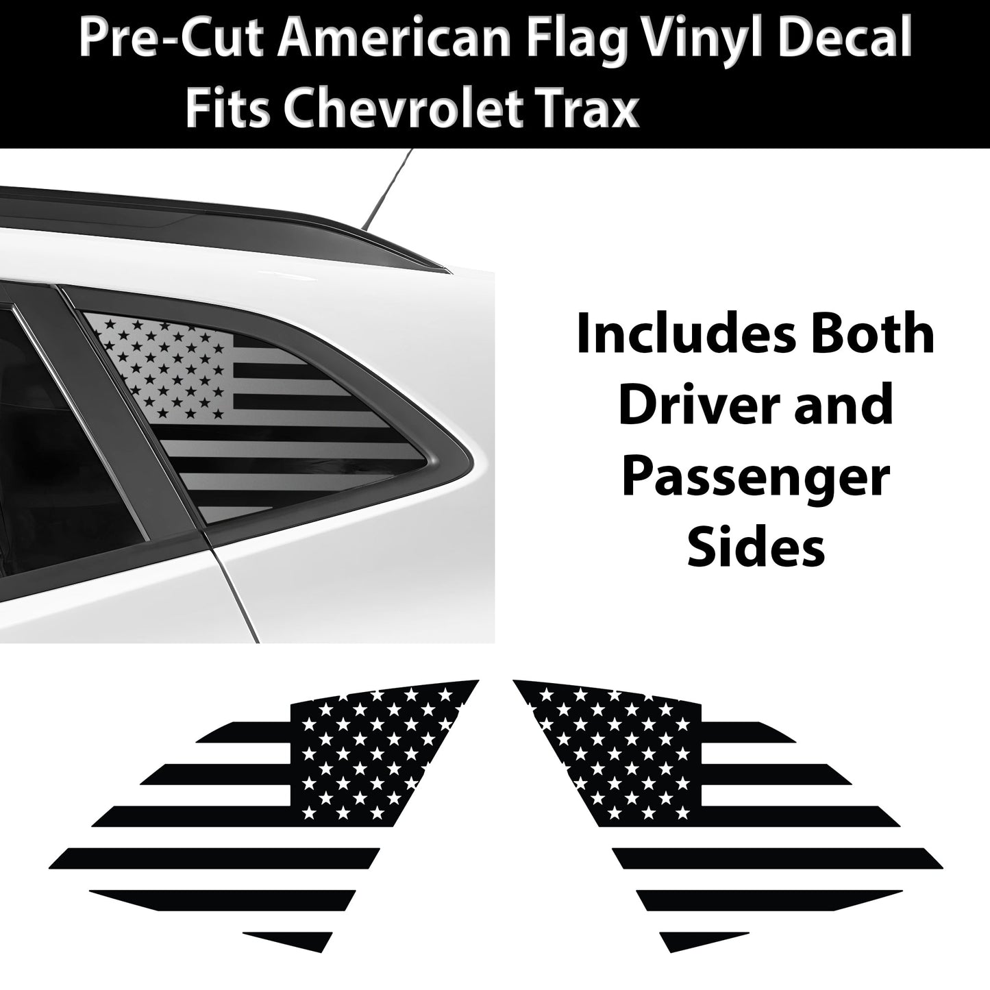 Fits Chevrolet Trax 2024-2025 Quarter Window American Flag Vinyl Decal Stickers