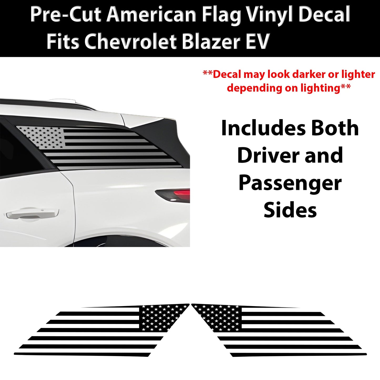 Fits Chevrolet Blazer EV 2024-2025 Quarter Window American Flag Vinyl Decal Stickers