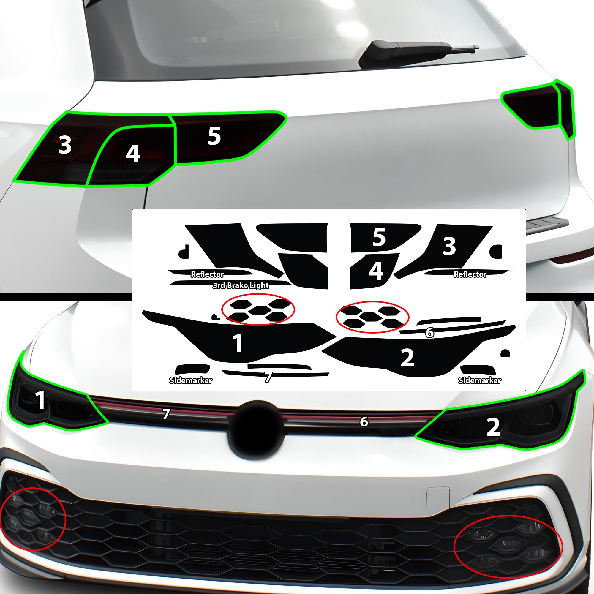Full Headlight Taillight Precut Smoked PPF Tint Kit Overlay Film Fits Volkswagen Golf 2022-2025