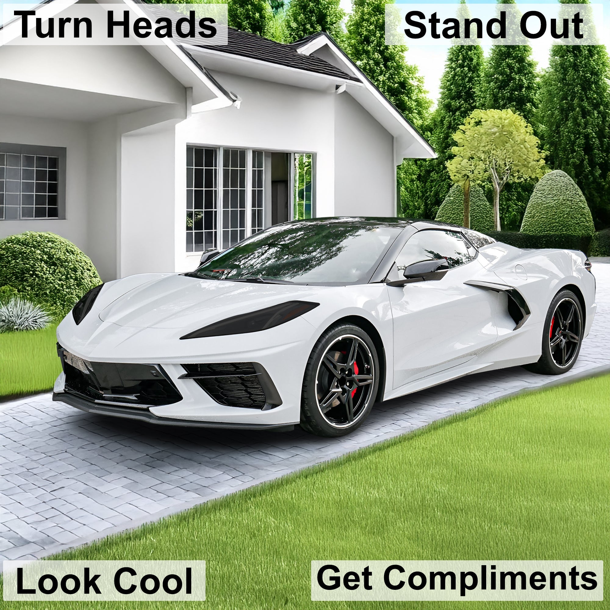 Full Headlight Taillight Precut Smoked PPF Tint Kit Film Overlay Fits Chevy Corvette C8 2020-2025