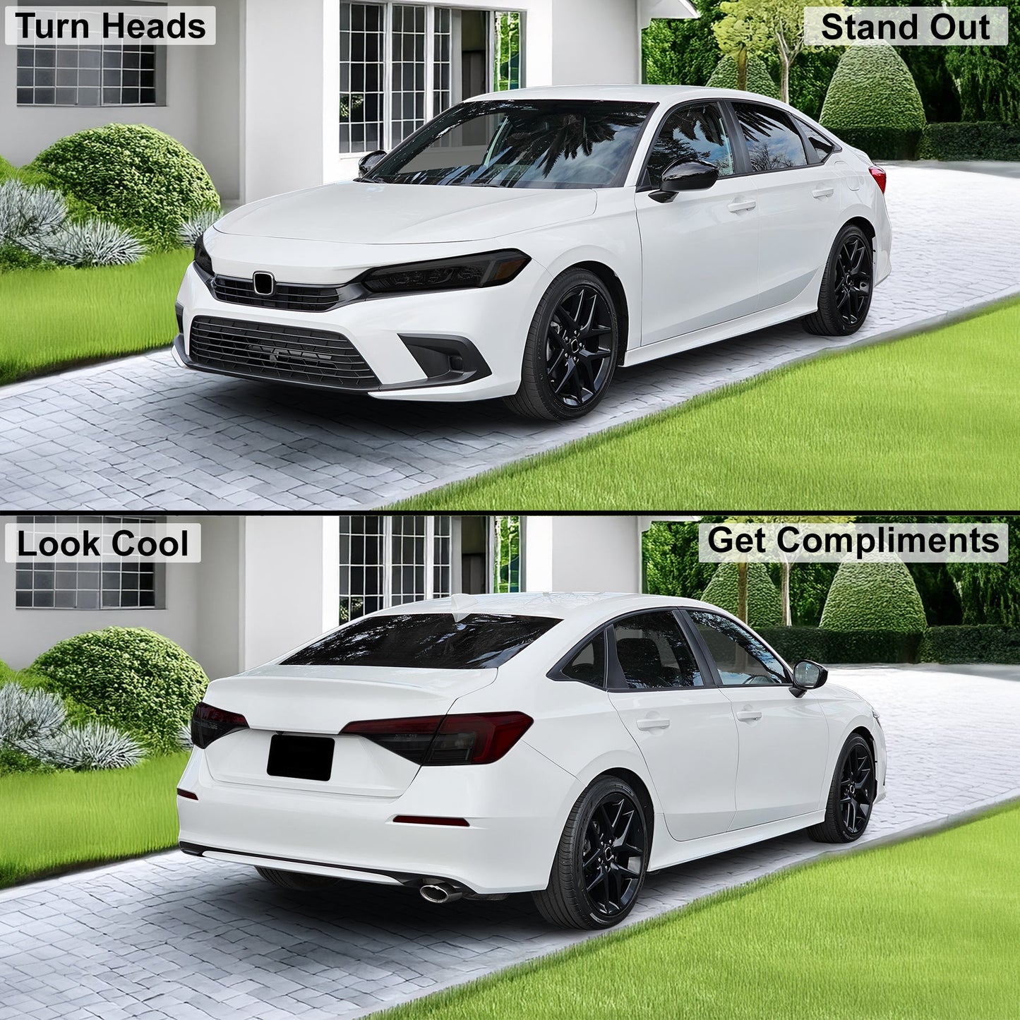 HeadLight Reverse Light Reflector Taillight Smoke Tint Overlay Fits Honda Civic Sedan Hatchback 2022-2025